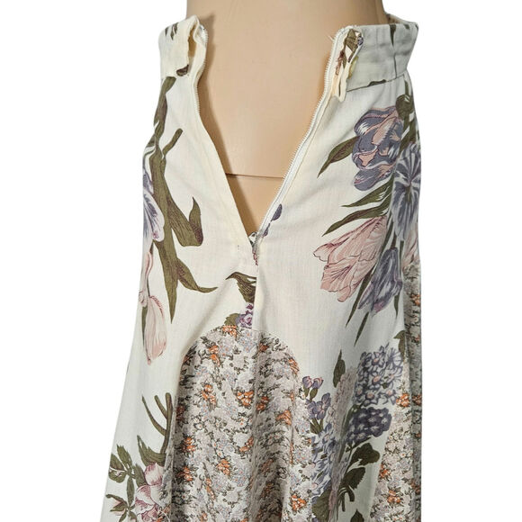 1960s Patchwork Brown Cream Handmade Floral Print Midi Mermaid Cut Skirt Size XS - Picture 8 of 8